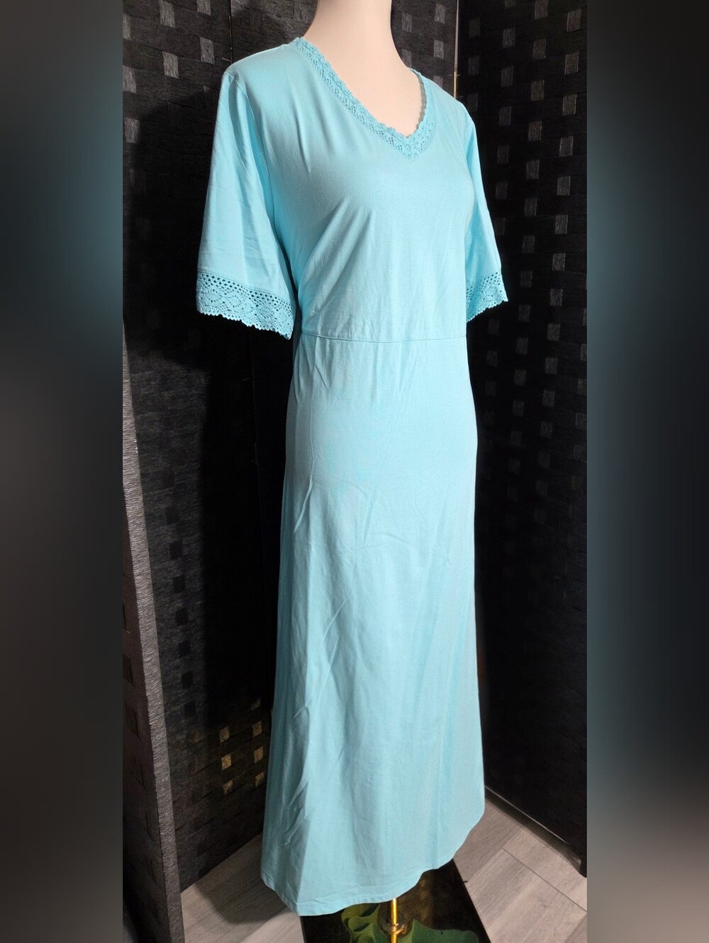 Denim & Co. Light Blue Perfect Jersey Maxi Dress Lace Trim NWOT - Picture 7 of 13